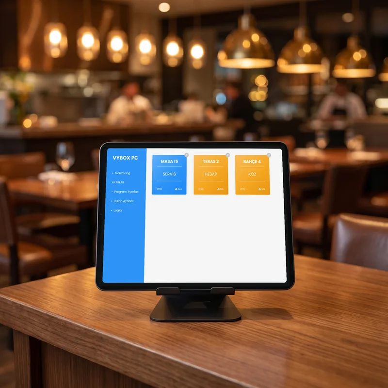 Servis noktasındaki standda VYBOX arayüzlü tablet