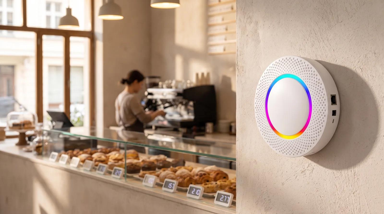 Kafe duvarına monteli VyTag Gateway
