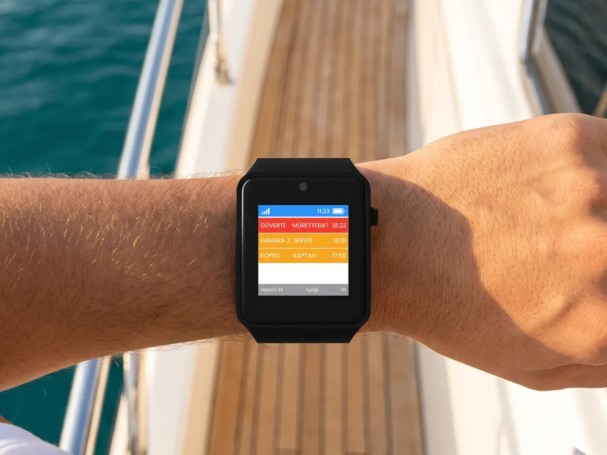 A deck call on the A35WP call receiver on a crew member's wrist