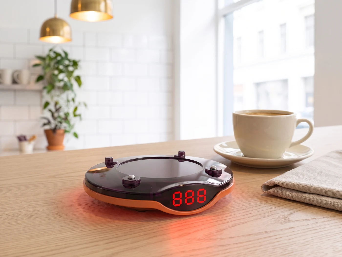 Vibrating Vycall pager held by a waiting customer