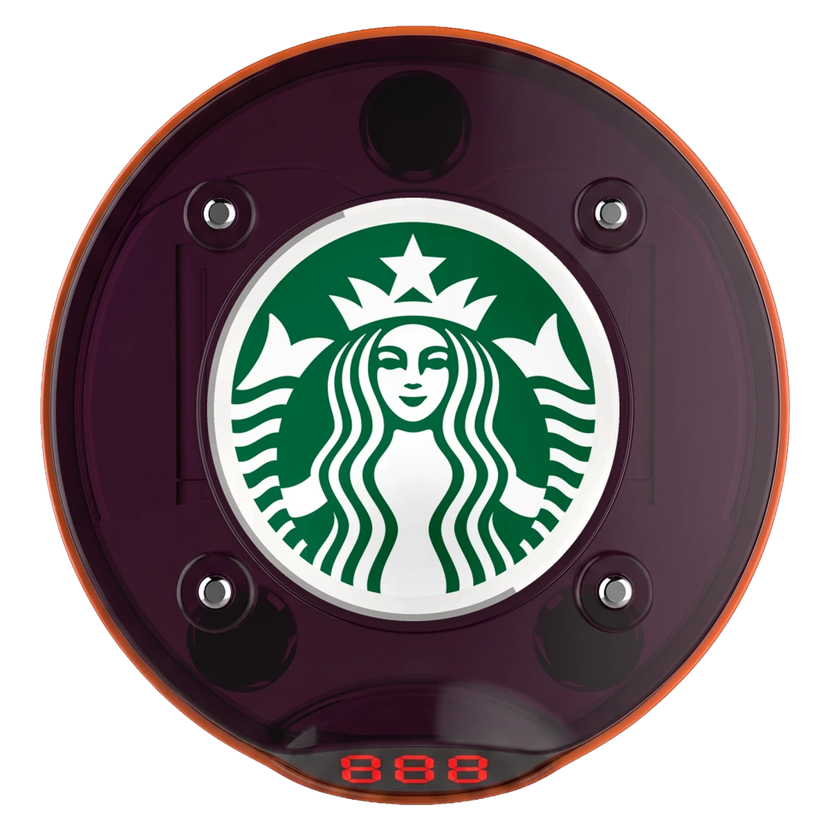 Starbucks markasına özel fiziksel etiket uygulanmış VyCall müşteri pager cihazı