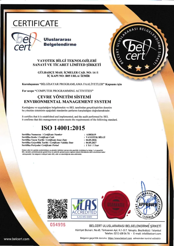 Vycall ISO 14001:2015 çevre yönetim sistemi sertifikası
