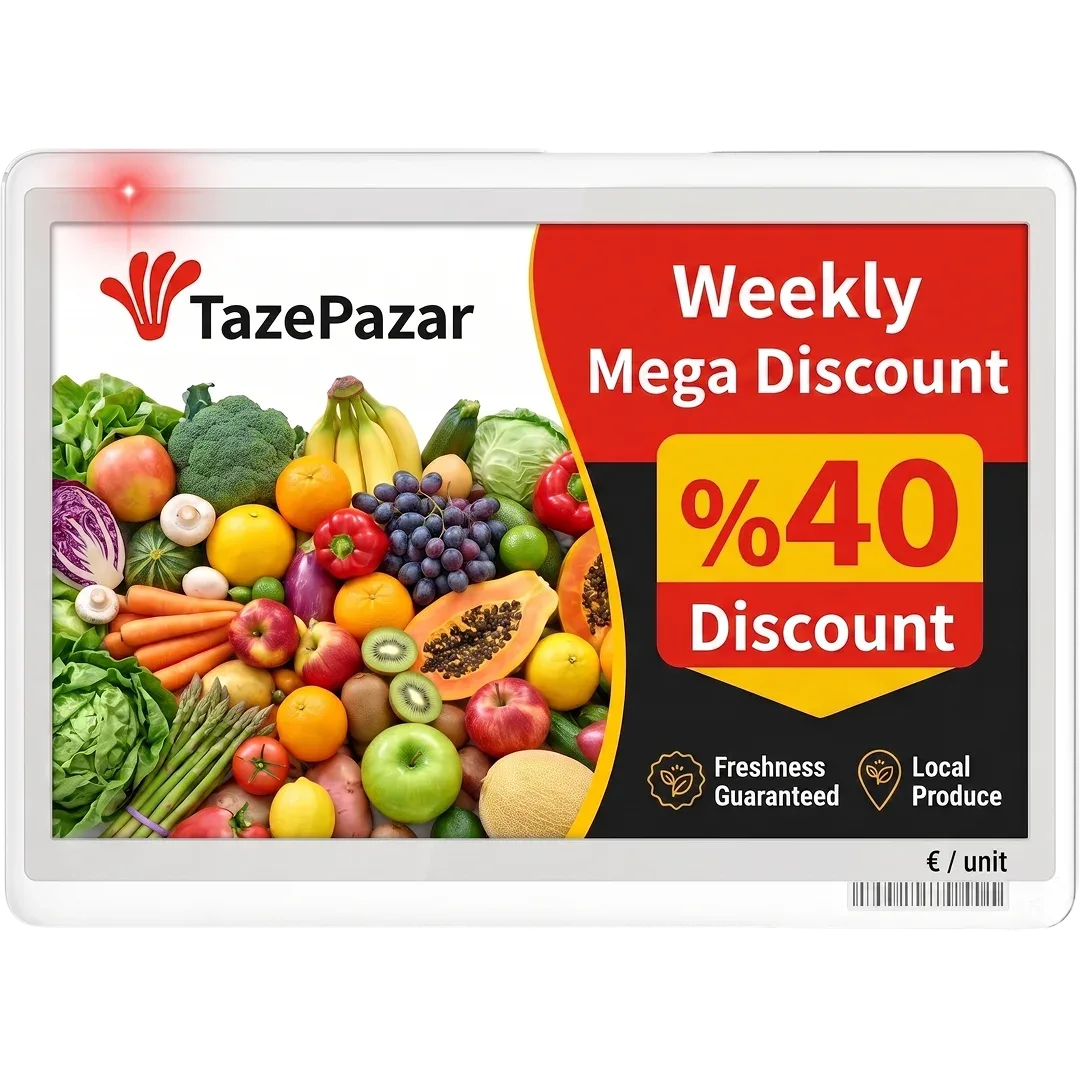 VyTag information display showing a weekly produce campaign in a supermarket