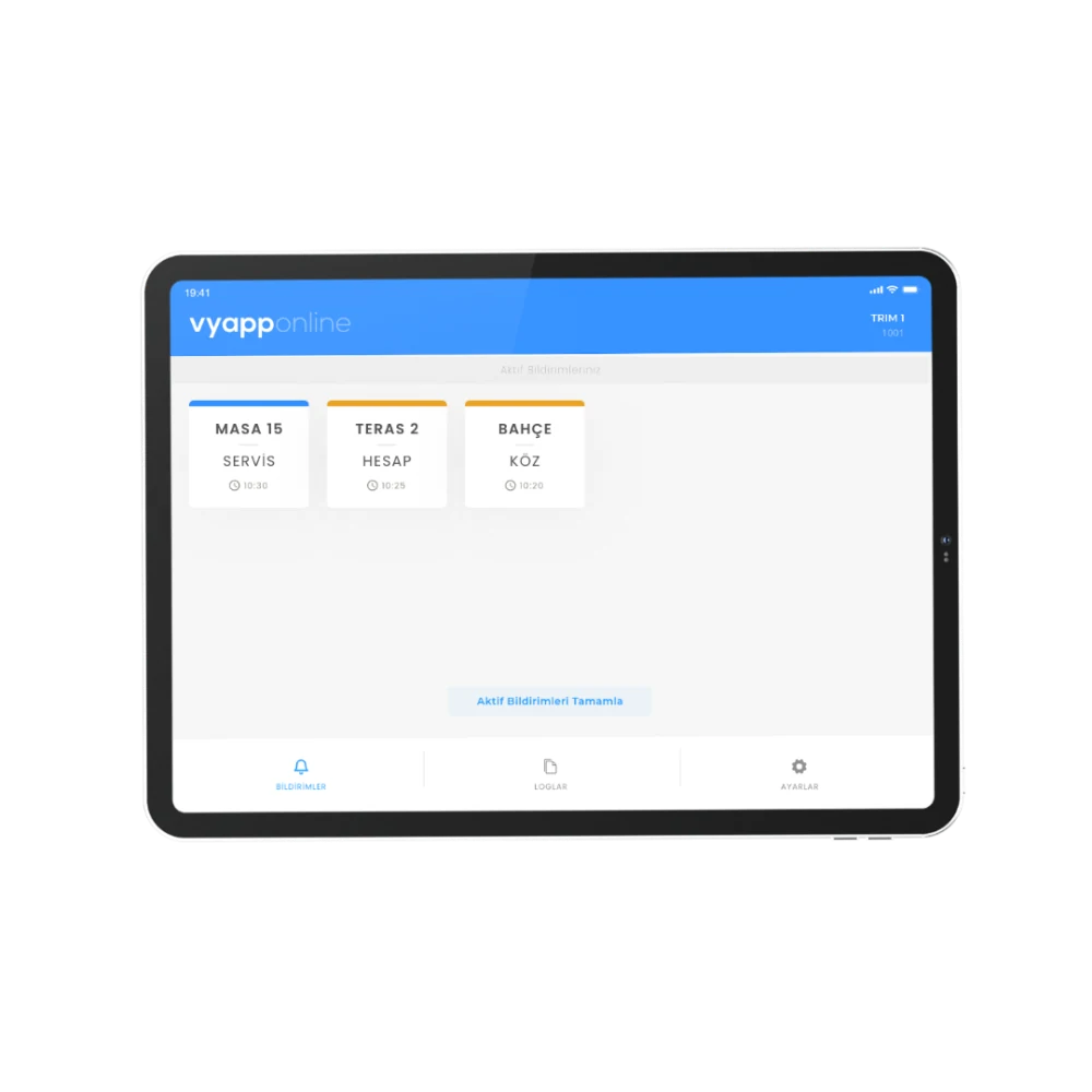 VyApp Smart Call tablet uygulamasında çağrı ekranı