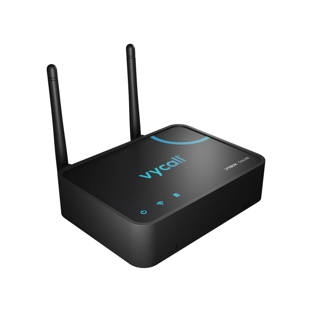 VyBox PC Receiver alıcı cihaz — açılı önden görünüm