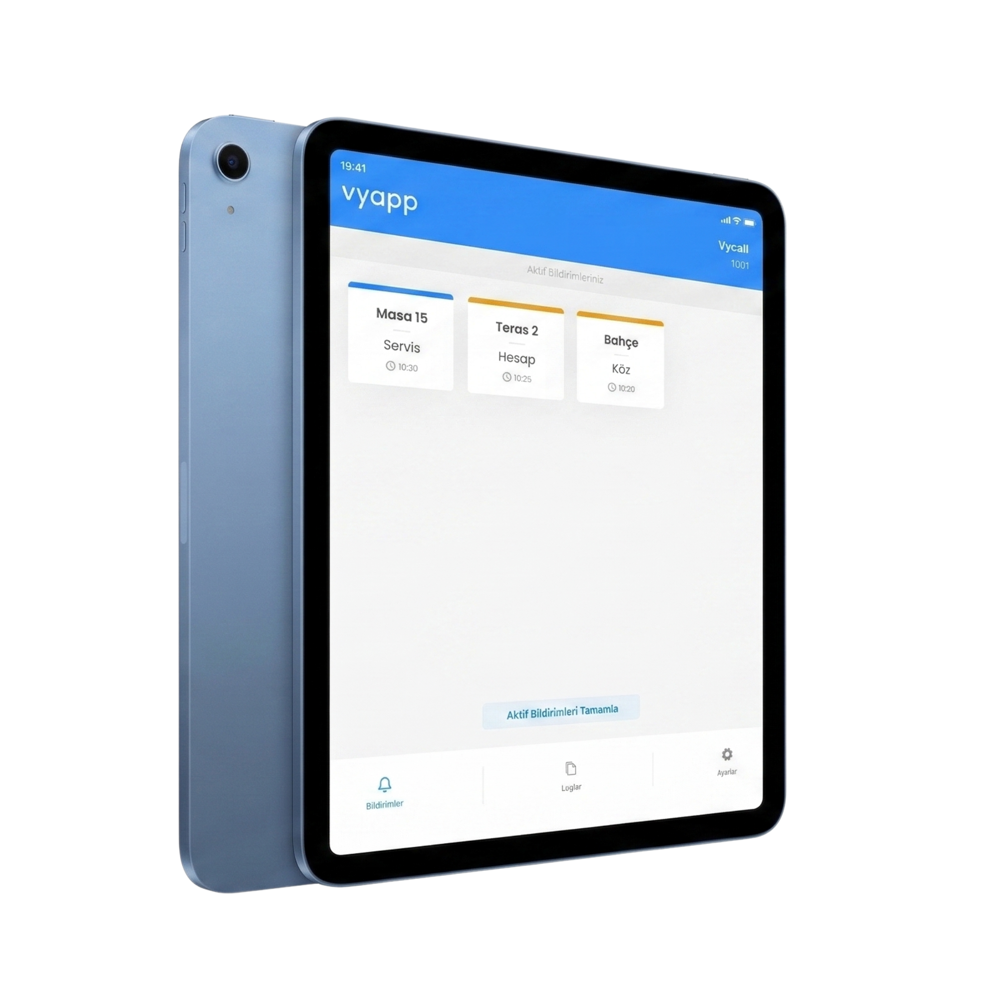 Apple iPad — ekranda VyApp Smart Call bekleyen çağrı kartları